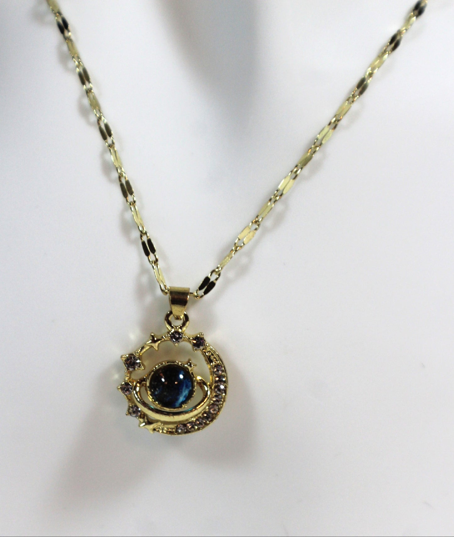 Midnight Halo Blue Zircon Necklace