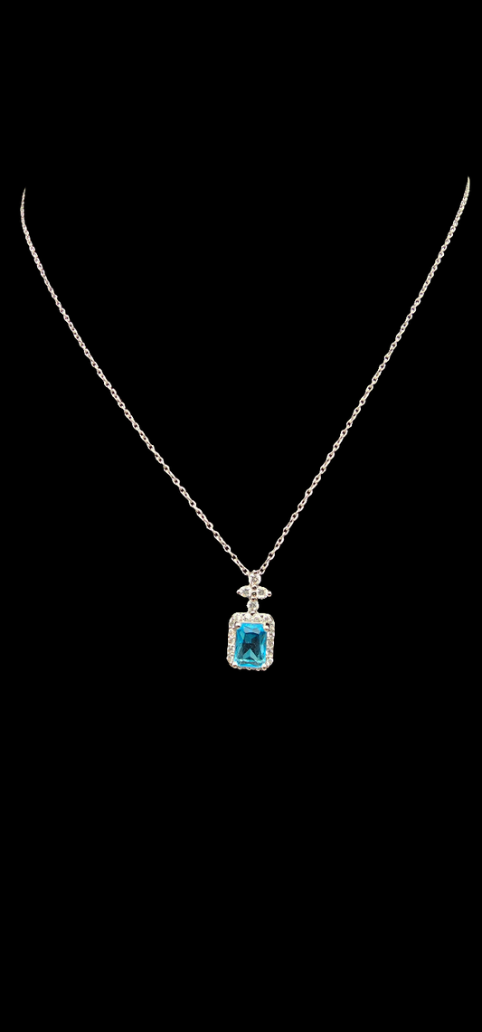 925 STERLING BLUE GEM PENDANT NECKLACE