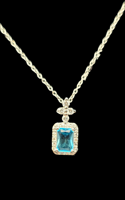 925 STERLING BLUE GEM PENDANT NECKLACE